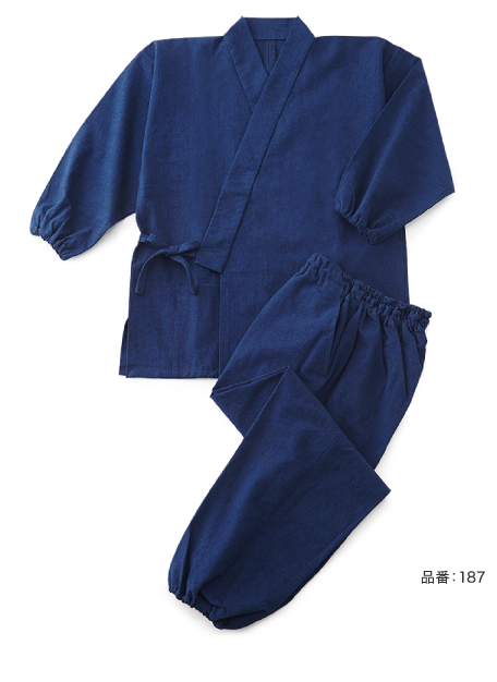 藍染め 紬織京作務衣